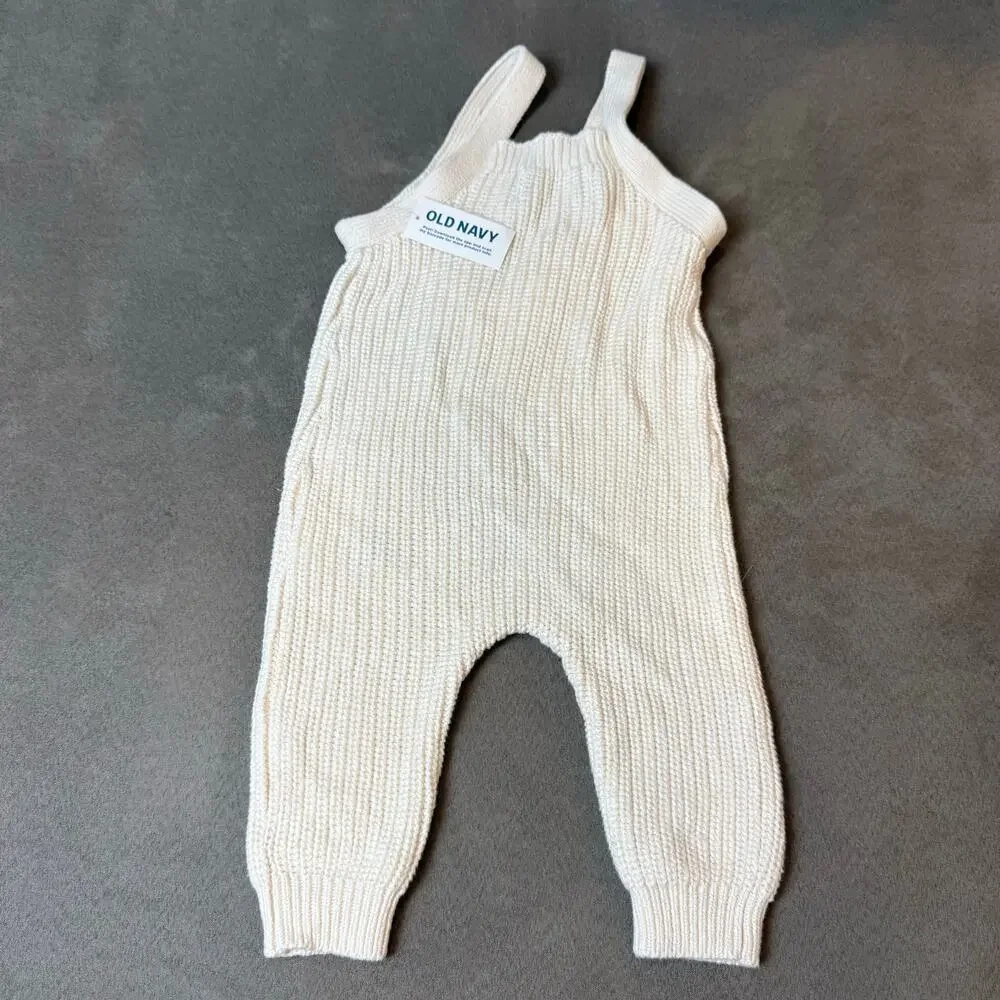 NWT Old Navy Sweater Overalls Romper Cream Baby 3-6 Months Boy Girl